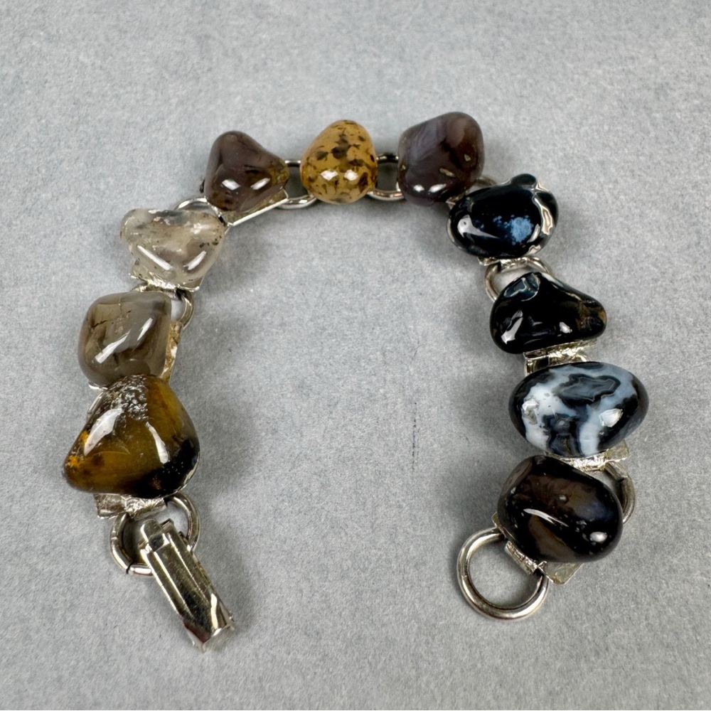Vintage Multicolored Agate Natural Stone Silver Tone Bracelet | EUC - Picture 9 of 15